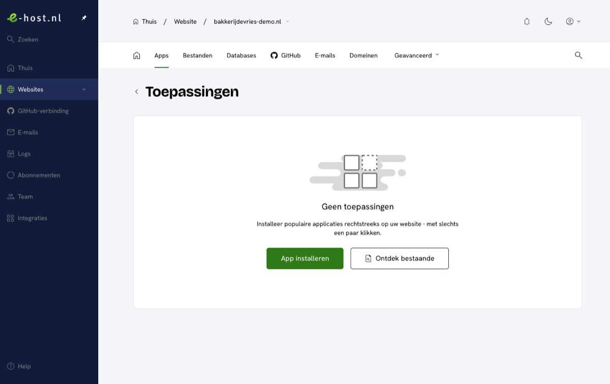 Schermafbeelding uit het klantportaal